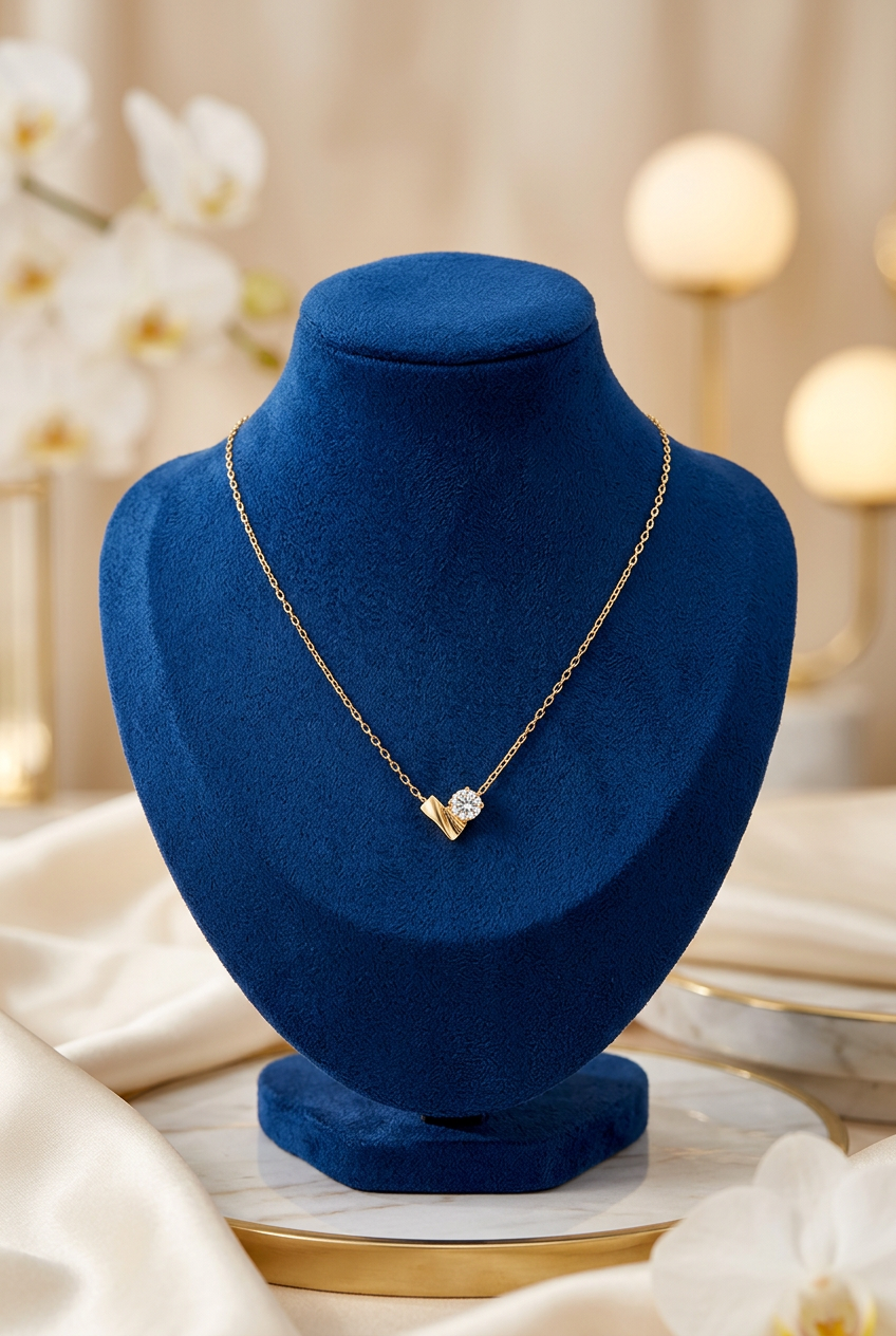 Gold-Tone Heart Necklace with Zircon Detail